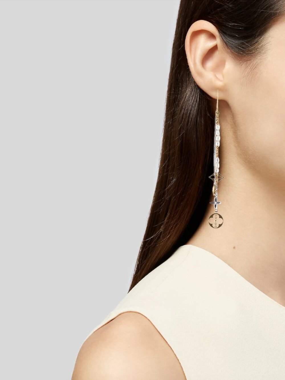 Louis Vuitton Pandantif Dreille 18K Monogram Pearl Dangle Earrings - Picture 8 of 8